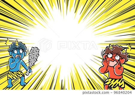 Surprised red demon and blue demon with concentration line background 96840204