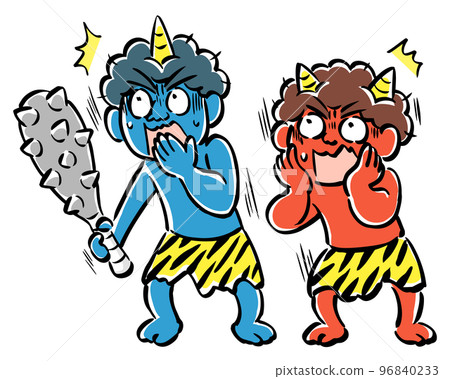 Surprised red demon and blue demon illustration 96840233