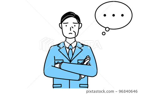 A man wearing work clothes thinking with his arms crossed (manager, manager, factory manager) 96840646