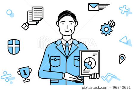 An image of DX conversion, a man wearing work clothes that uses digital technology to improve business (manager, manager, factory manager) An image of DX conversion, a man wearing work clothes that uses digital technology to improve business (manager, manager, factory manager) 96840651