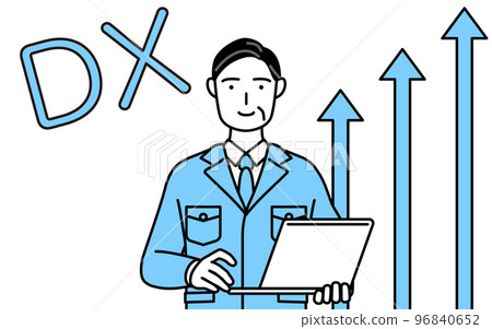 An image of DX conversion, a man wearing work clothes that succeeded in improving business (manager, manager, factory manager) 96840652