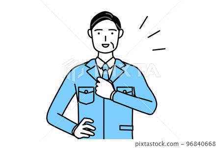 A man wearing work clothes that hits his chest (manager, manager, factory manager) 96840668