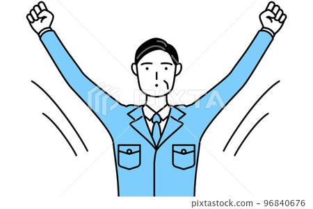 A man wearing work clothes taking a deep breath (manager, manager, factory manager) 96840676