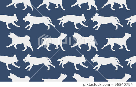 Seamless pattern. Silhouette dogs different breeds in various poses. Endless texture. Design for fabric, decor, wallpaper, wrapping paper, design. Seamless pattern. Silhouette dogs different breeds in various poses. Endless texture. Design for fabric, decor, wallpaper, wrapping paper, design. 96840794