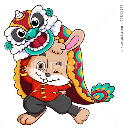 Cute rabbit dancing lion dance for Lunar New Year festival of illustration 96841181