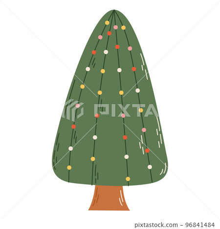 Christmas tree with decorations. Christmas and New Year celebration concept. Good for greeting card, invitation, banner, web design. Christmas tree with decorations. Christmas and New Year celebration concept. Good for greeting card, invitation, banner, web design. 96841484