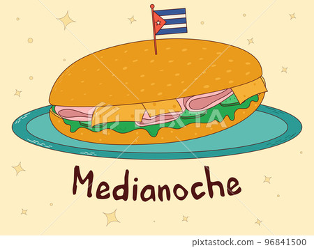 Cuban food. Medianoche. Traditional Cuban dish. Vector illustration Cuban food. Medianoche. Traditional Cuban dish. Vector illustration 96841500