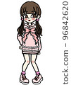 穿雙馬尾緞帶花邊衣服的女孩 96842620
