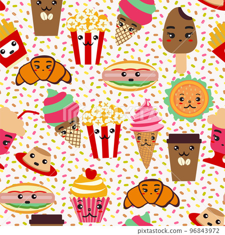 Cute cartoon Fast food menu icons collection Cute cartoon Fast food menu icons collection 96843972