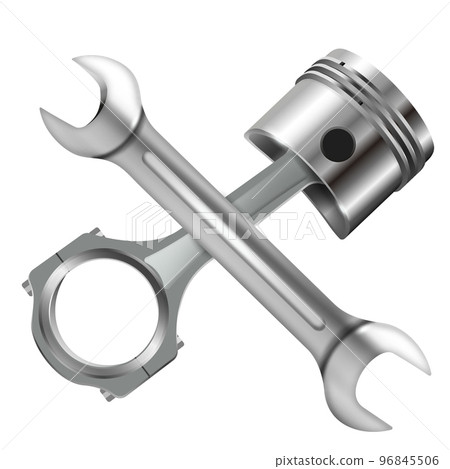 Vector realistic, 3D engine repair concept with wrench and piston isolated on white background. 96845506