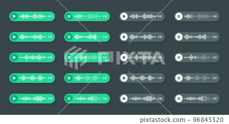 Voice, audio message, green speech bubble. SMS text frame. Social media chat or messaging app conversation. Voice assistant, recorder. Sound wave pattern. Dark mode. Vector illustration Voice, audio message, green speech bubble. SMS text frame. Social media chat or messaging app conversation. Voice assistant, recorder. Sound wave pattern. Dark mode. Vector illustration 96845520