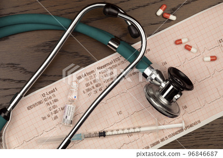 Stethoscope and ECG Trace 96846687
