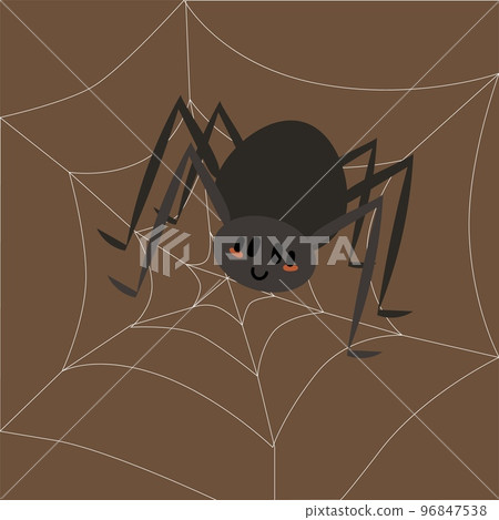 Cute bugs. Spider on web. Scary black insect. Cobweb intertwined thread. Horror and tarantula phobia. Halloween card. Little animal. Dangerous arachnid and spiderweb. Vector illustration Cute bugs. Spider on web. Scary black insect. Cobweb intertwined thread. Horror and tarantula phobia. Halloween card. Little animal. Dangerous arachnid and spiderweb. Vector illustration 96847538