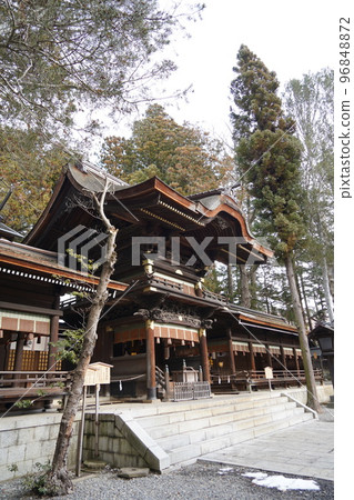 Suwa Taisha Shrine (lower shrine) does not have a main shrine. Instead, in Harumiya, the old Sugi tree is used as a sacred tree. 96848872