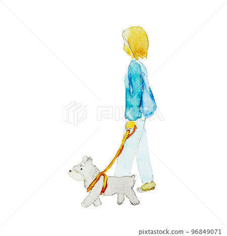 Watercolor dog and life series walk 96849071