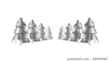 Merry Christmas tree 3D object. Holiday greeting card decoration Christmas tree silhouette concept. Fir forest wood design dark neon vector illustration 96849490