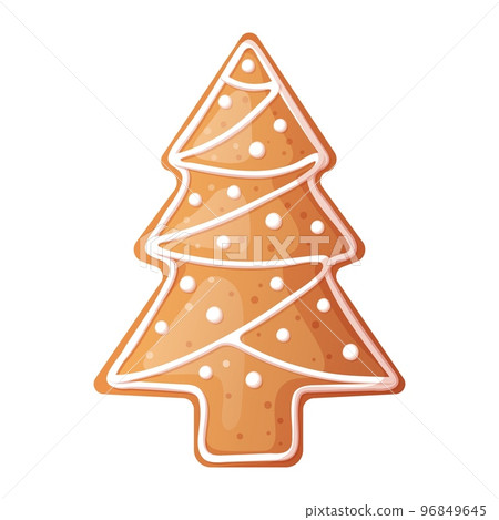 Christmas gingerbread tree with beautiful patterns of sweet icing. Holiday cookies on an isolated background. vector icon 96849645