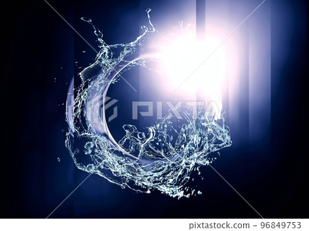 在科學概念中結合藍色水濺和藍色光圈的 3d 插圖 96849753