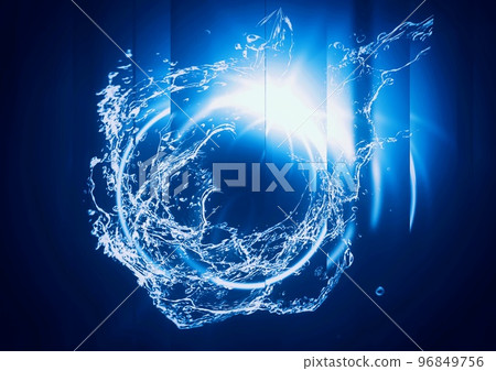在科學概念中結合藍色水濺和藍色光圈的 3d 插圖 96849756