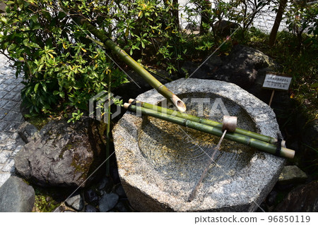 Kyoto Prefecture, Japan, a temple in Kyoto City, a chozuya made of bamboo Kyoto Prefecture, Japan, a temple in Kyoto City, a chozuya made of bamboo 96850119