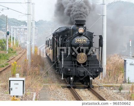 Steam Locomotive Hitoyoshi 100th Anniversary Commemorative Train entering Matsubase Station, Shiranui-cho Goryo, Uki City, Kumamoto Prefecture 96850662
