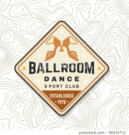Ballroom dance sport club badge, logo, patch. Concept for shirt or logo, print, stamp or tee. Dance sport sticker with shoes for ballroom dancing silhouette. Vector illustration. Ballroom dance sport club badge, logo, patch. Concept for shirt or logo, print, stamp or tee. Dance sport sticker with shoes for ballroom dancing silhouette. Vector illustration. 96850712