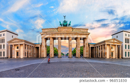 Brandenburg Gate or Brandenburger Tor at sunset, panoramic view, Berlin, Germany Brandenburg Gate or Brandenburger Tor at sunset, panoramic view, Berlin, Germany 96851830