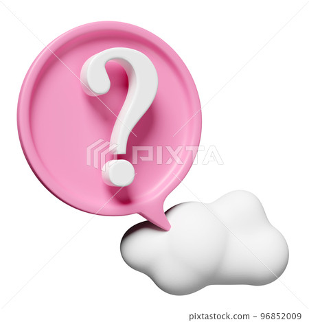 3d white question mark symbol for social media notification icon with cloud, bubble speech isolated. minimal design concept, 3d render illustration 96852009