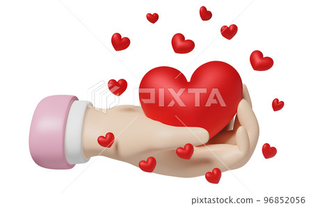 cartoon hands holding red heart isolated. health love or world heart day, valentine's day concept, 3d illustration or 3d render 96852056