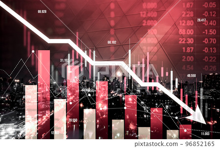 Economic crisis concept graphs falling down with modernistic urban, city area. Economic crisis concept graphs falling down with modernistic urban, city area. 96852165