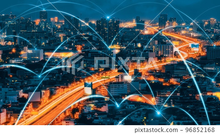 Smart digital city with connection network reciprocity over the cityscape 96852168