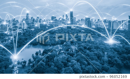 Smart digital city with connection network reciprocity over the cityscape Smart digital city with connection network reciprocity over the cityscape 96852169