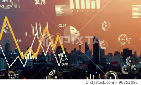 Business data analytic interface fly over smart city showing alteration future Business data analytic interface fly over smart city showing alteration future 96852853