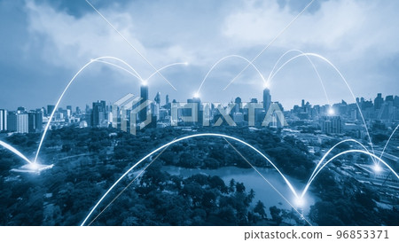 Smart digital city with connection network reciprocity over the cityscape Smart digital city with connection network reciprocity over the cityscape 96853371