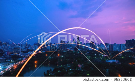 Smart digital city with connection network reciprocity over the cityscape 96853608