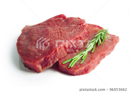 Fresh raw beef steak with rosemary 96853662