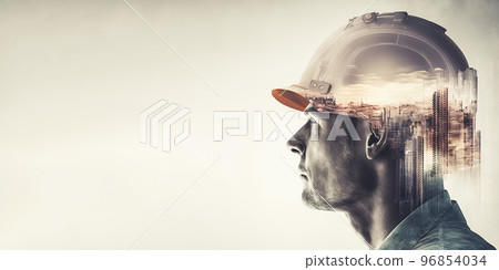 Building construction engineering project devotion with double exposure design 96854034