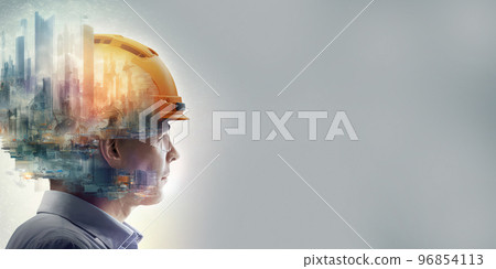 Building construction engineering project devotion with double exposure design 96854113