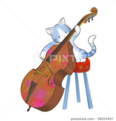 貓高興地演奏低音提琴的插圖 96854467