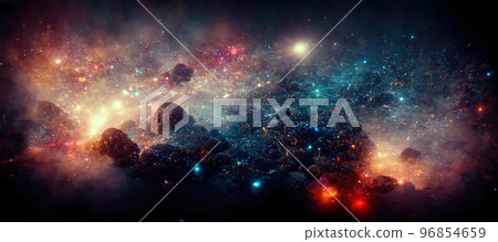 Spectacular digital art 3D illustration iridescent nebula background. Spectacular digital art 3D illustration iridescent nebula background. 96854659