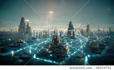 Spectacular concept of high-speed in futuristic city digital art 3D illustration Spectacular concept of high-speed in futuristic city digital art 3D illustration 96854791