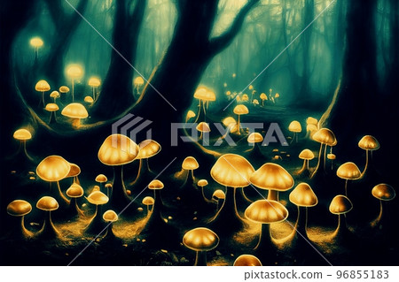Spectacular digital art 3D illustration fairy tale forest landscape. 96855183