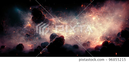 Spectacular digital art 3D illustration iridescent nebula background. Spectacular digital art 3D illustration iridescent nebula background. 96855215