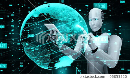 Futuristic robot artificial intelligence huminoid AI data analytic technology 96855320
