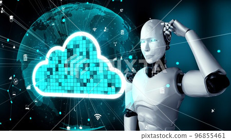 AI robot huminoid uses cloud computing technology to store data on online server AI robot huminoid uses cloud computing technology to store data on online server 96855461