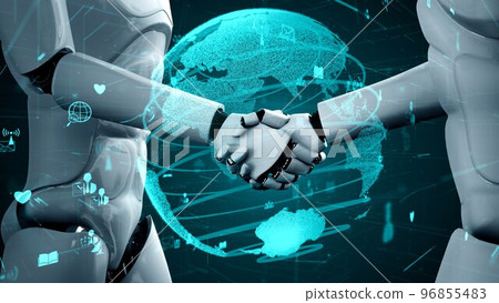 Internet connection controlled by AI robot huminoid and machine learning process 96855483