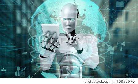 Internet connection controlled by AI robot huminoid and machine learning process 96855670