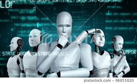 Futuristic robot artificial intelligence huminoid AI programming coding 96855820