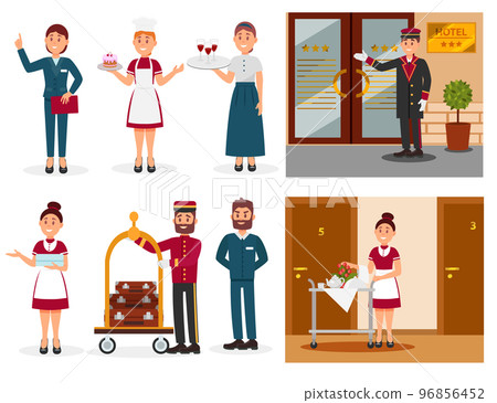 Hotel Staff with Manager, Doorman, Maid, Chef and Host Big Vector Set Hotel Staff with Manager, Doorman, Maid, Chef and Host Big Vector Set 96856452