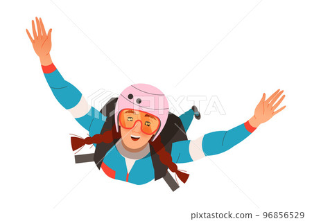 Woman Character Skydiving Falling Down with Parachute Vector Illustration 96856529